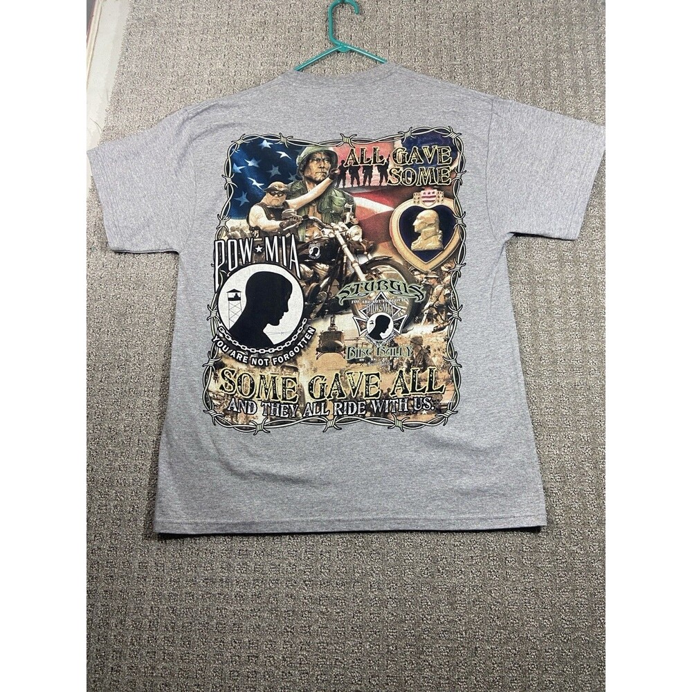 Sturgis Bike Rally  T-Shirt Mens L Gray POW MIA Double Sided Delta Magnum Weight
